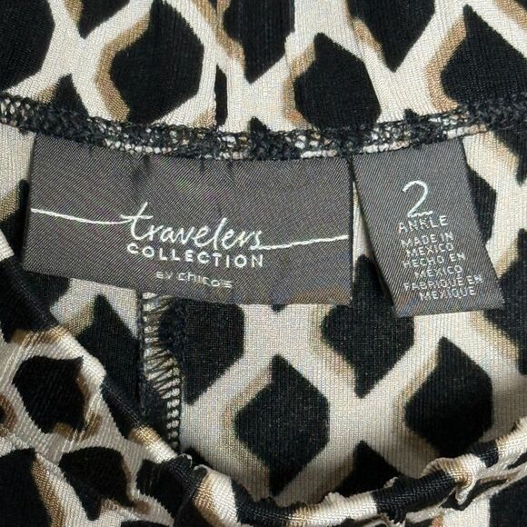Chico's Travelers Womens Ankle Pants 2 (12) Black Gold Geometric Pull On Slinky - Picture 3 of 9